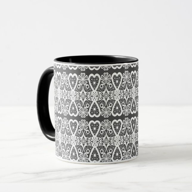 Taza de café con estampado de encaje gris y blanco (Anverso izquierdo)