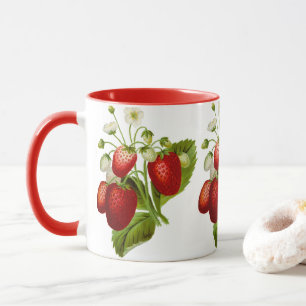 Taza de café con estampado de fresa estilo campest