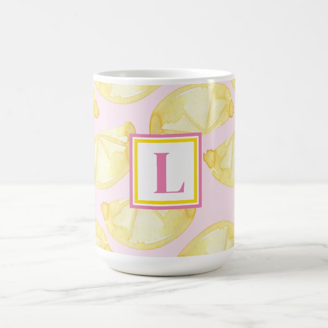 Taza de café con estampado de limón amarillo rosa  (Centro)