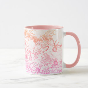 Taza de café con estampado de margaritas suaves ro