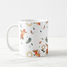 Taza de café con estampado floral de colibrí de ot