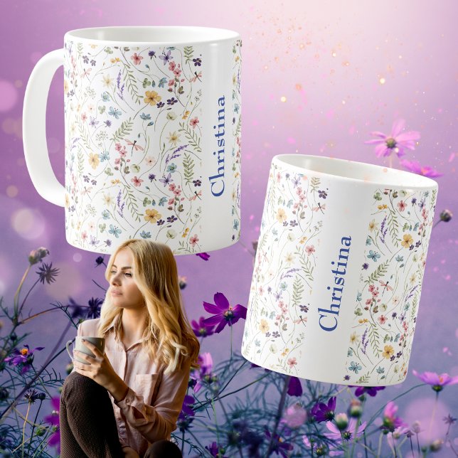 Taza de café con estampado total de prado de veran (Summer Meadow Allover Pattern Name Coffee Mug)