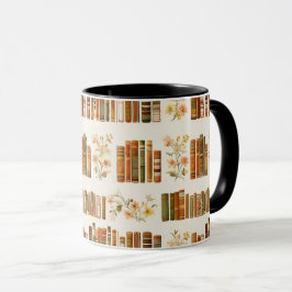 Taza de café con estética de biblioteca acogedora