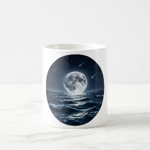 Taza de café con estrellas fugaces en el océano il