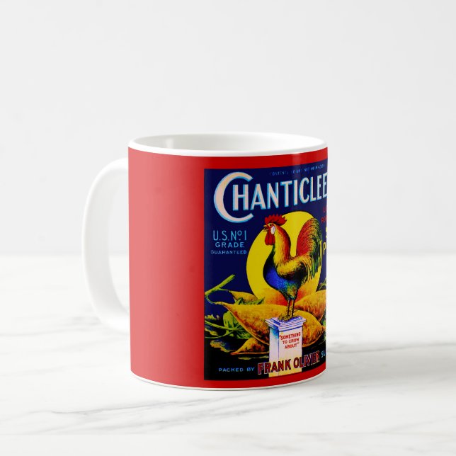 Taza de café con etiqueta de gallo Chanticleer (Anverso izquierdo)
