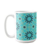 Taza de café con explosión geométrica azul moderna