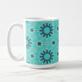 Taza de café con explosión geométrica azul moderna