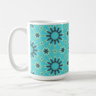 Taza de café con explosión geométrica azul moderna