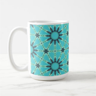 Taza de café con explosión geométrica azul moderna