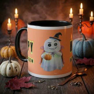 Taza de café con fantasmas de la temporada espeluz