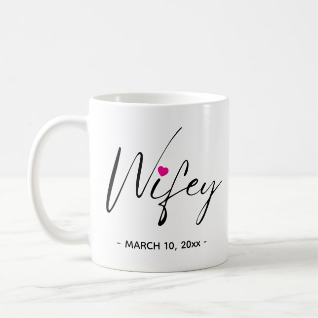 Taza de café con fecha de boda para esposa elegant (Izquierda)