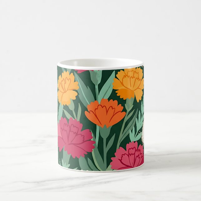 Taza de café con flores abstractas y mariposas (Centro)
