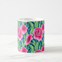 Taza de café con flores de acuarela