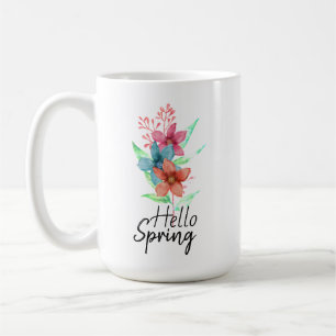 Taza de café con flores de acuarela de primavera H
