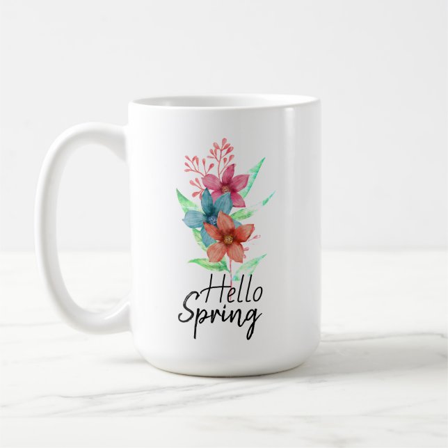 Taza de café con flores de acuarela de primavera H (Izquierda)