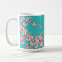 Taza de café con flores de cerezo en acuarela