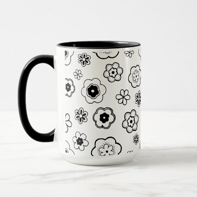 taza de café con flores de dibujos animados (Izquierda)