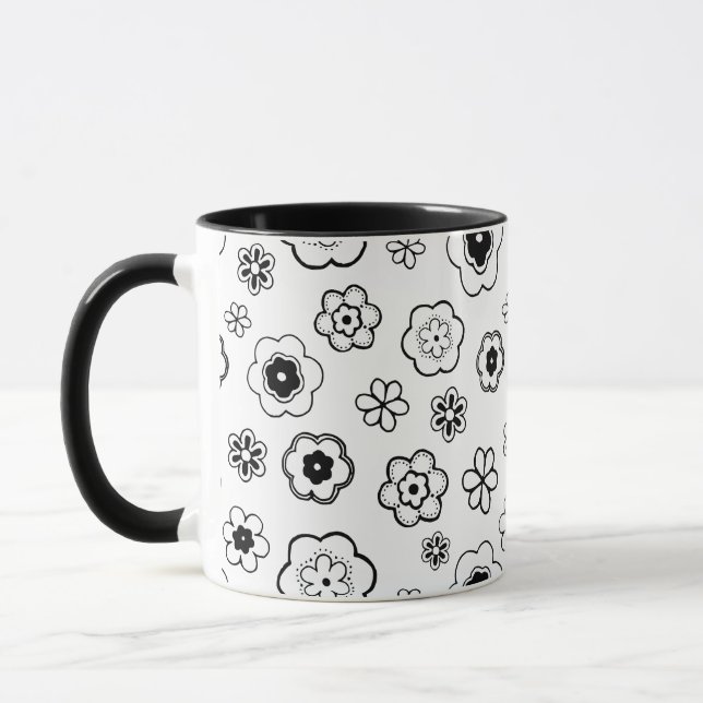 taza de café con flores de dibujos animados (Izquierda)