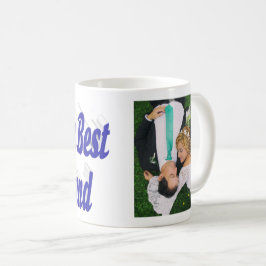 Taza de café con foto de esposo y texto azul