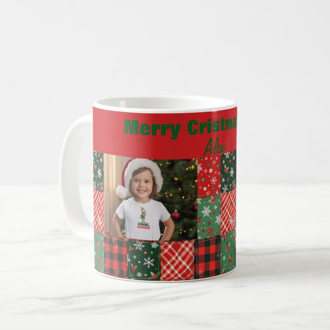 Taza de café con foto navideña verde roja de patch (Anverso izquierdo)
