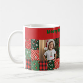 Taza de café con foto navideña verde roja de patch