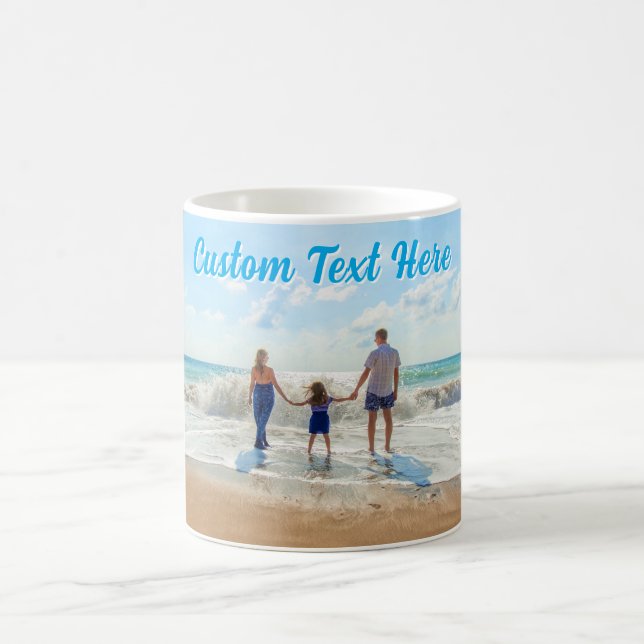 Taza de café con foto personalizada con texto (Centro)