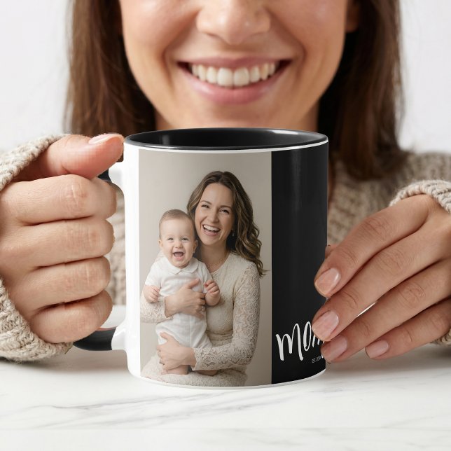 Taza de café con foto personalizada de mamá y año  (Subido por el creador)