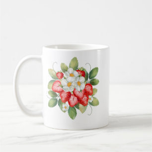Taza de café con fresa y flor