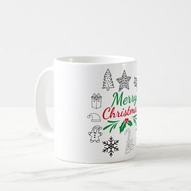 Taza de café con garabatos navideños lindos (Anverso izquierdo)