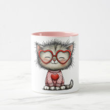 Taza de café con gatito sonriente que calienta el 