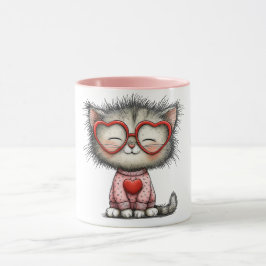 Taza de café con gatito sonriente que calienta el