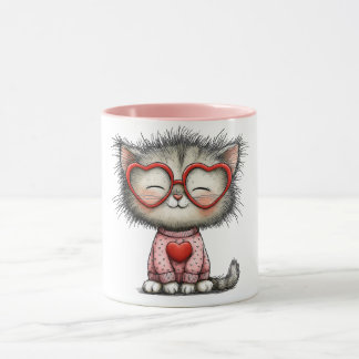 Taza de café con gatito sonriente que calienta el