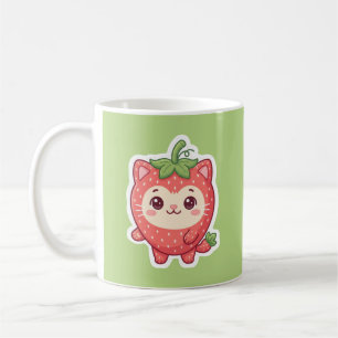 Taza de café con gato adorable de fresa Kawaii