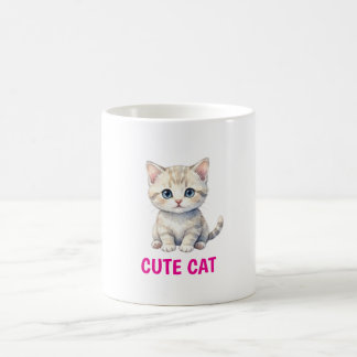 Taza de café con gato adorable en acuarela