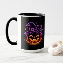Taza de café con gato de calabaza de Halloween neo