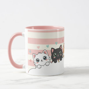 Taza de café con gato de dibujos animados adorable