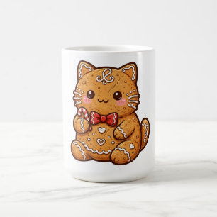 Taza de café con gato de jengibre navideño