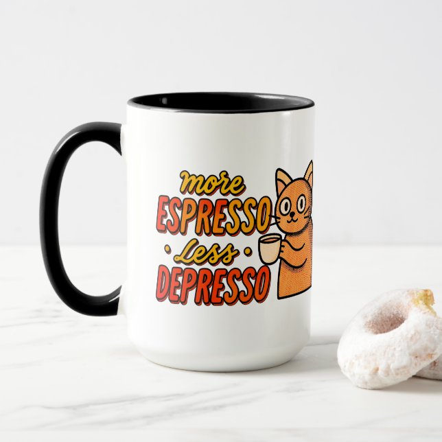 Taza de café con gato divertido (Con donut)
