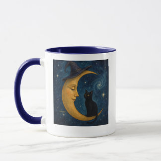 Taza de café con gato en la luna