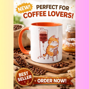 Taza de café con gato naranja dormido lindo divert