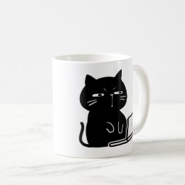 Taza de café con gato negro regordete lindo