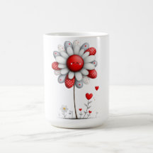 Taza de café con girasol acolchado y corazones