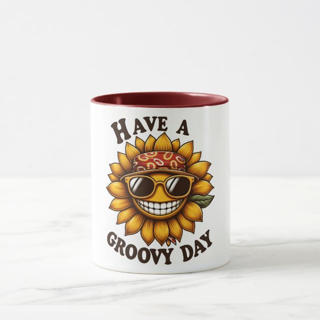 Taza de café con girasol sonriente y moderno (Centro)