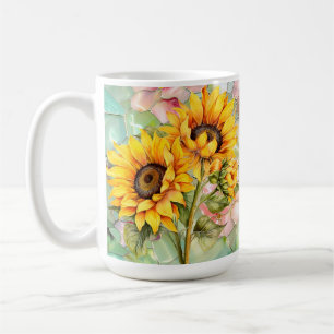 Taza de café con girasoles amarillos de acuarela d