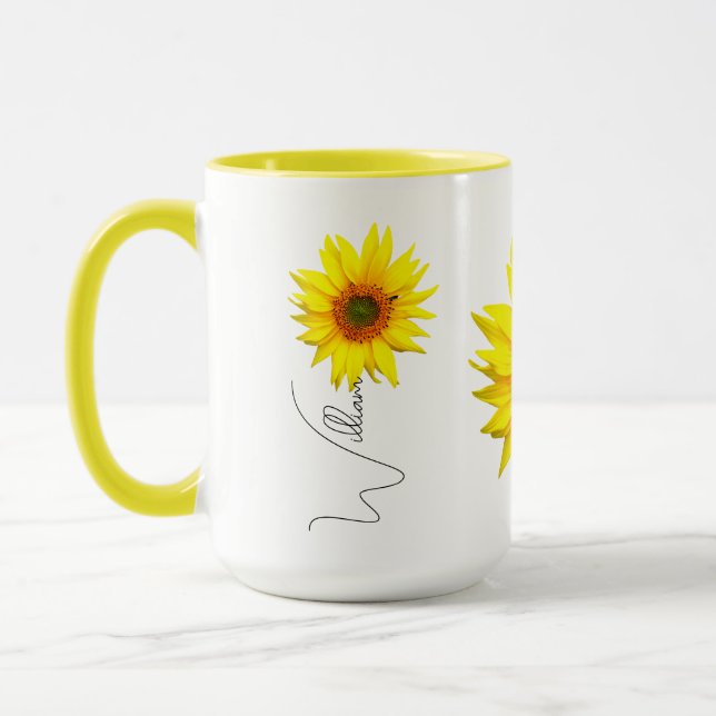 Taza de café con girasoles (nombre y inicial monog (Izquierda)