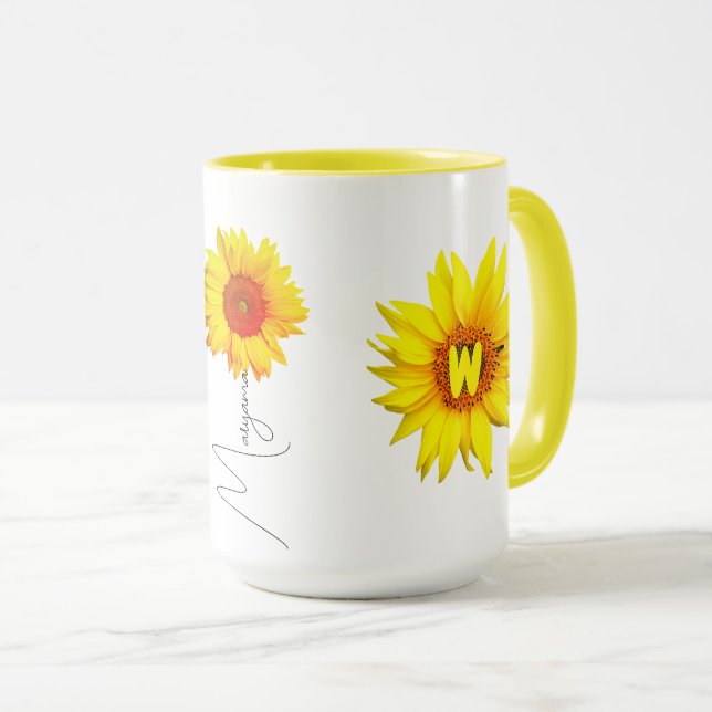 Taza de café con girasoles para ella (cita de mono (Anverso derecho)