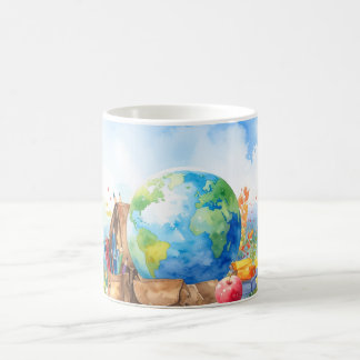 Taza de café con globo de acuarela para el regreso