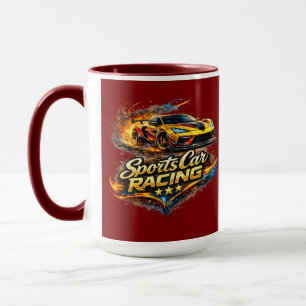 Taza de café con gráfico de carreras de autos depo