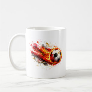 Taza de café con gráfico de movimiento de fútbol a