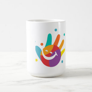 Taza De Café Con Huella De Mano Sonriente Y Colori